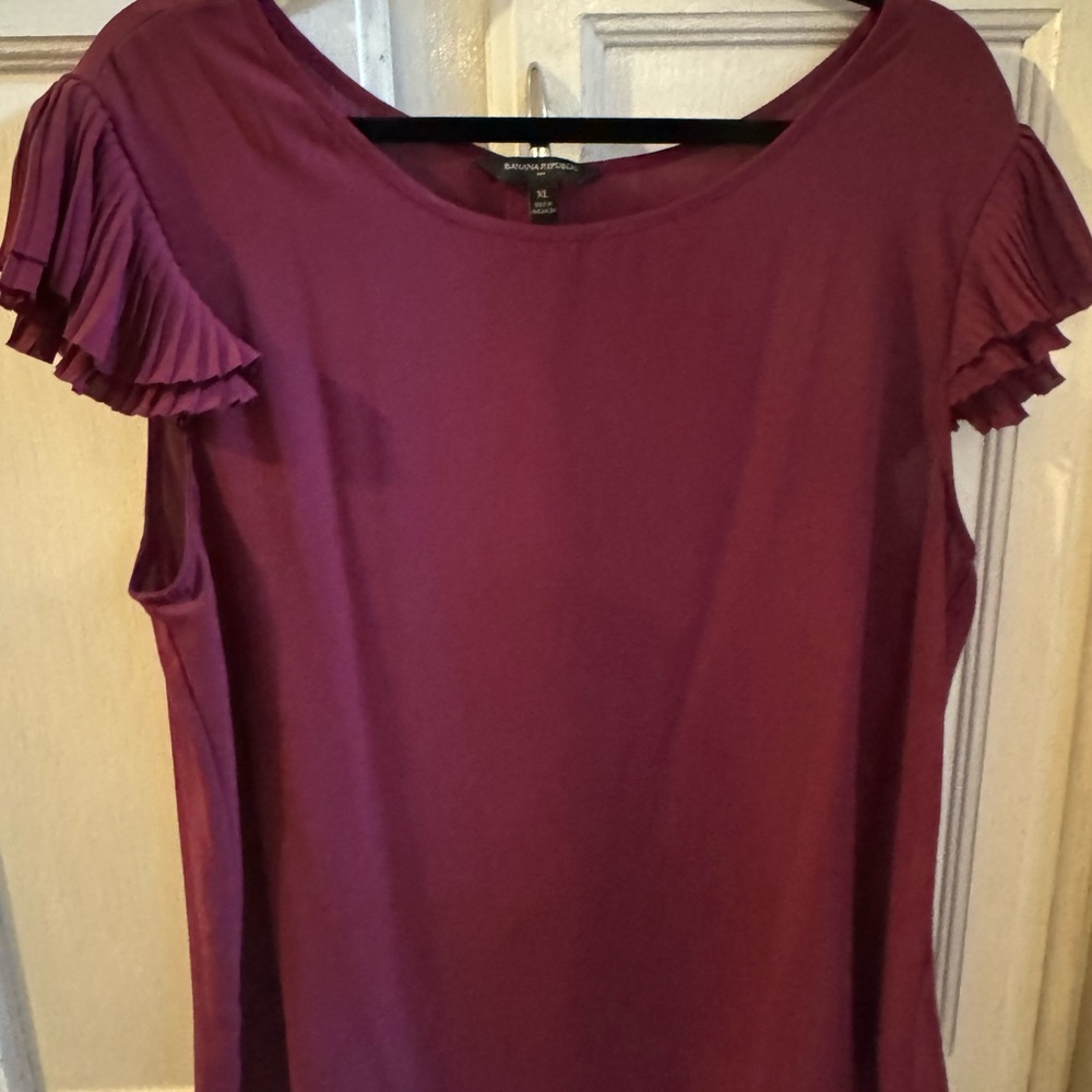 Banana Republic Maroon Pleated Sleeve Blouse